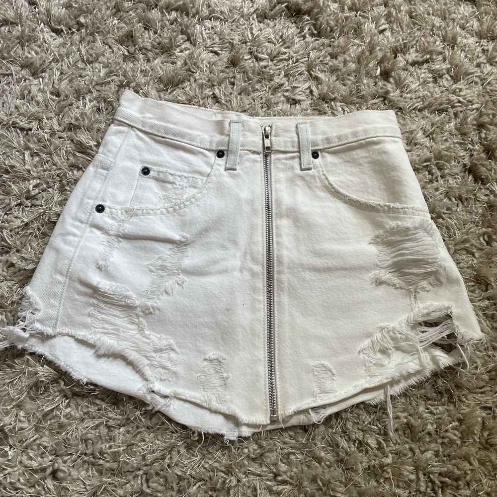 Car at Denim White Zip-up Denim Skirt
